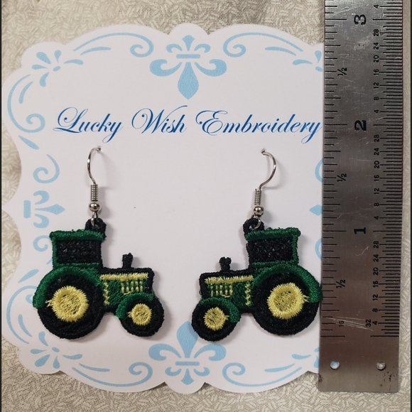 New!  Handmade John Deere Tractor Earrings - Picture 2 of 4